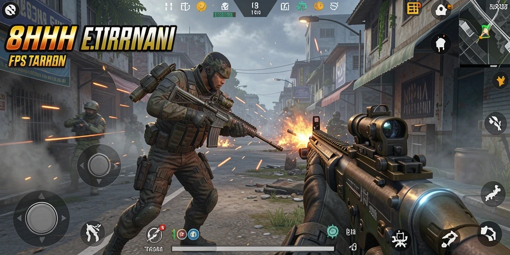 Tangkapan layar aksi seru di gameplay FPS 8HHH.