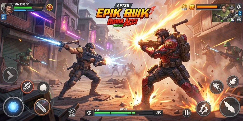 Screenshot gameplay API36 yang menunjukkan pertarungan seru dan karakter unik.