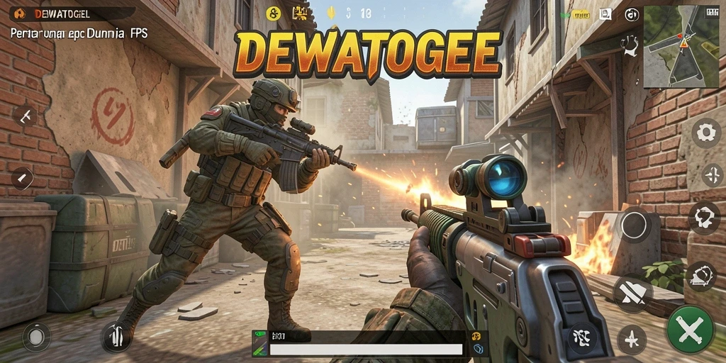 Screenshot DEWATOGEL menampilkan duel intens dalam gameplay FPS.