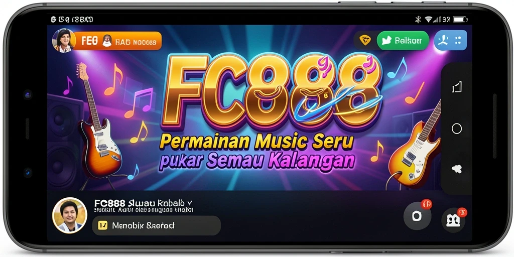 Screenshot menunjukkan gameplay interaktif FC888 dengan musik yang menghentak.