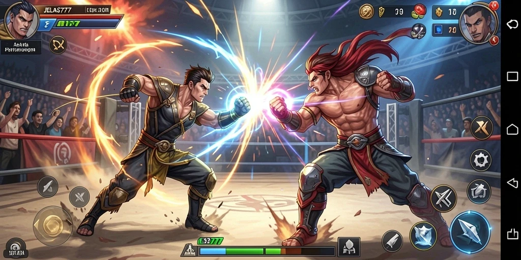 Tangkapan layar dari gameplay JELAS777 dengan aksi pertarungan yang seru.