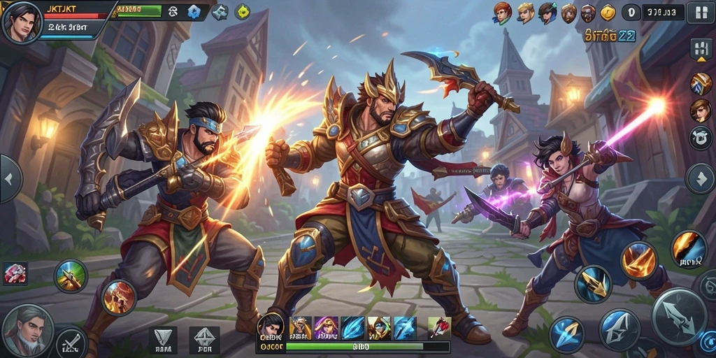Screenshot menunjukkan pertarungan seru dalam game JKTJKT dengan karakter yang beraksi.