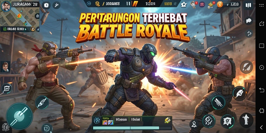 Tampilan gameplay JURAGAN28 yang menegangkan dalam Battle Royale.