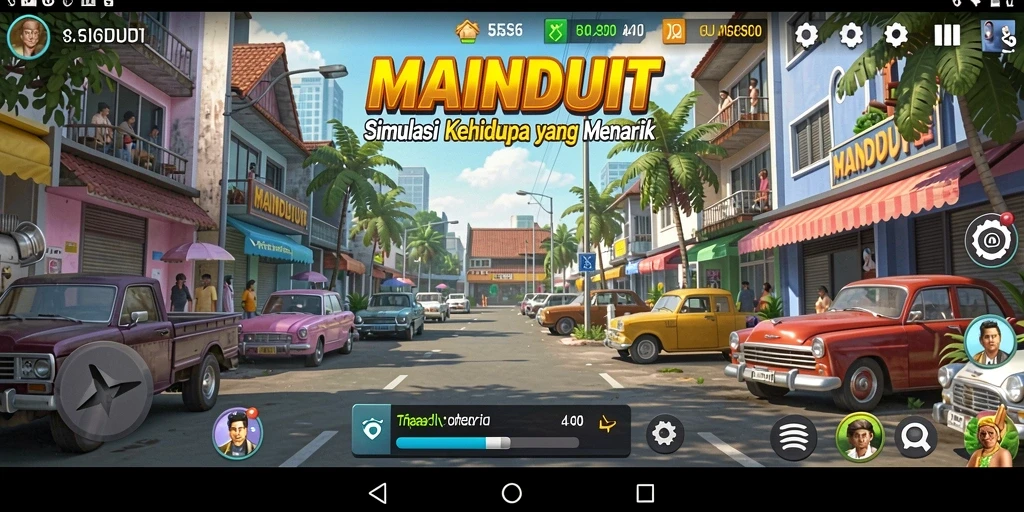 Screenshot gameplay MAINDUIT menunjukkan interaksi karakter dan lingkungan yang dinamis.